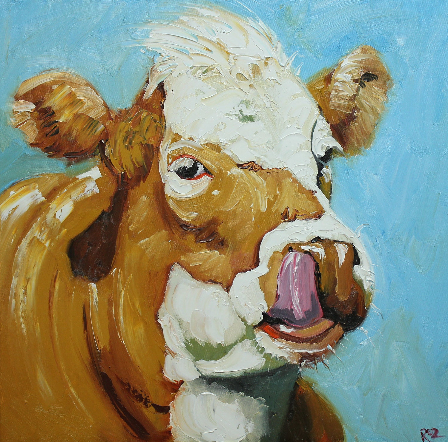Print Cow 363 20x20 inch Print from oil painting by Roz