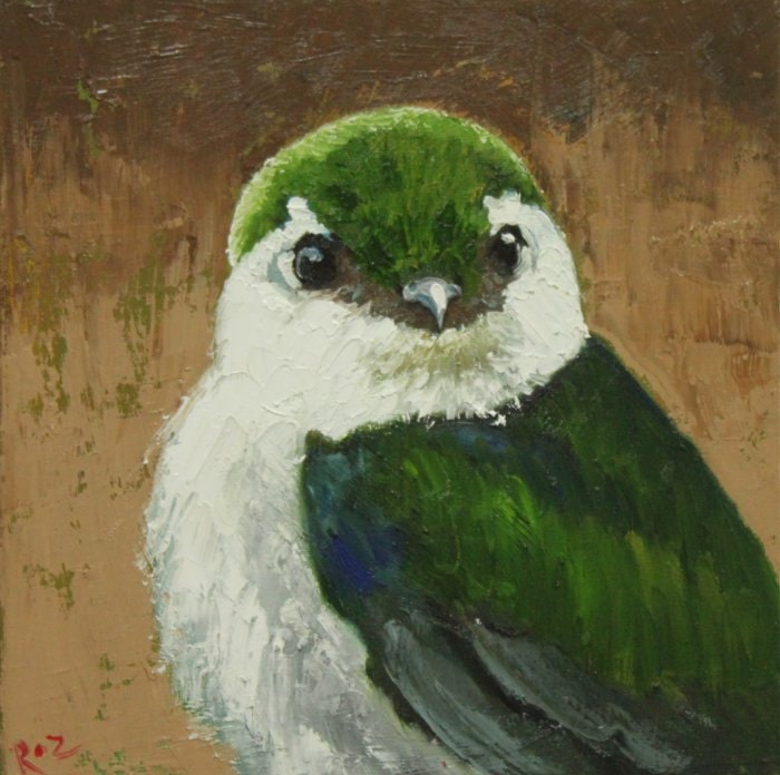 Bird 114 12x12 inch original oil painting by Roz