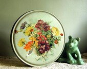 Vintage Tin Box Mint Green Candy Tin with Flowers