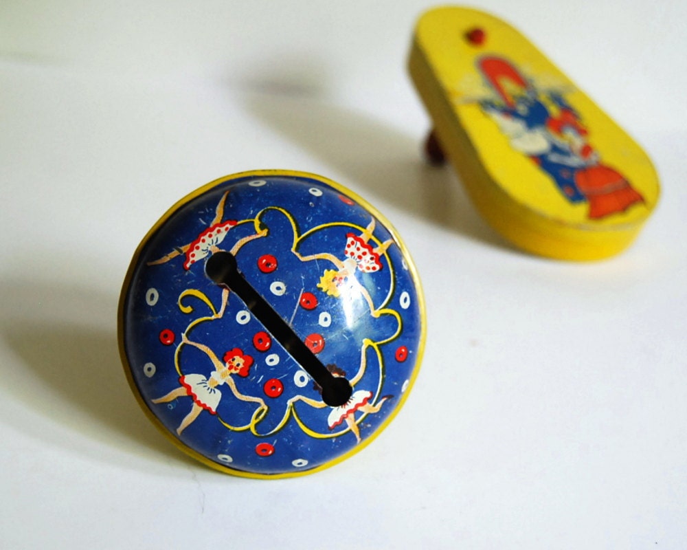 Vintage Tin Toy Noisemaker Pair, Kirchhof, LIfe of the Party Noise Makers
