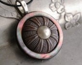 Vintage Button Necklace Purple Dusk Celluloid Button Jewelry Eco Friendly Silver Gray
