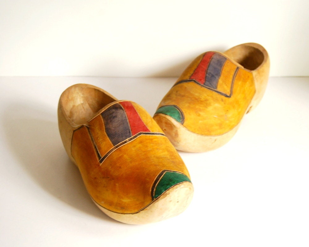 Vintage Dutch Wooden Shoes Adult Size Hand Carved Painted