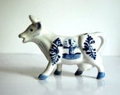 Vintage Cow Creamer Enesco Delft-like Blue and White Ceramic Figurine