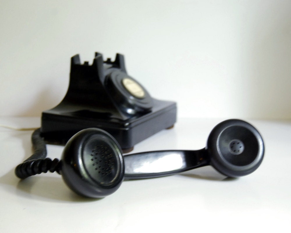 Vintage Telephone North Electric Galion 1940s Art Deco Black Desk Inner Office or Hotel Phone Working