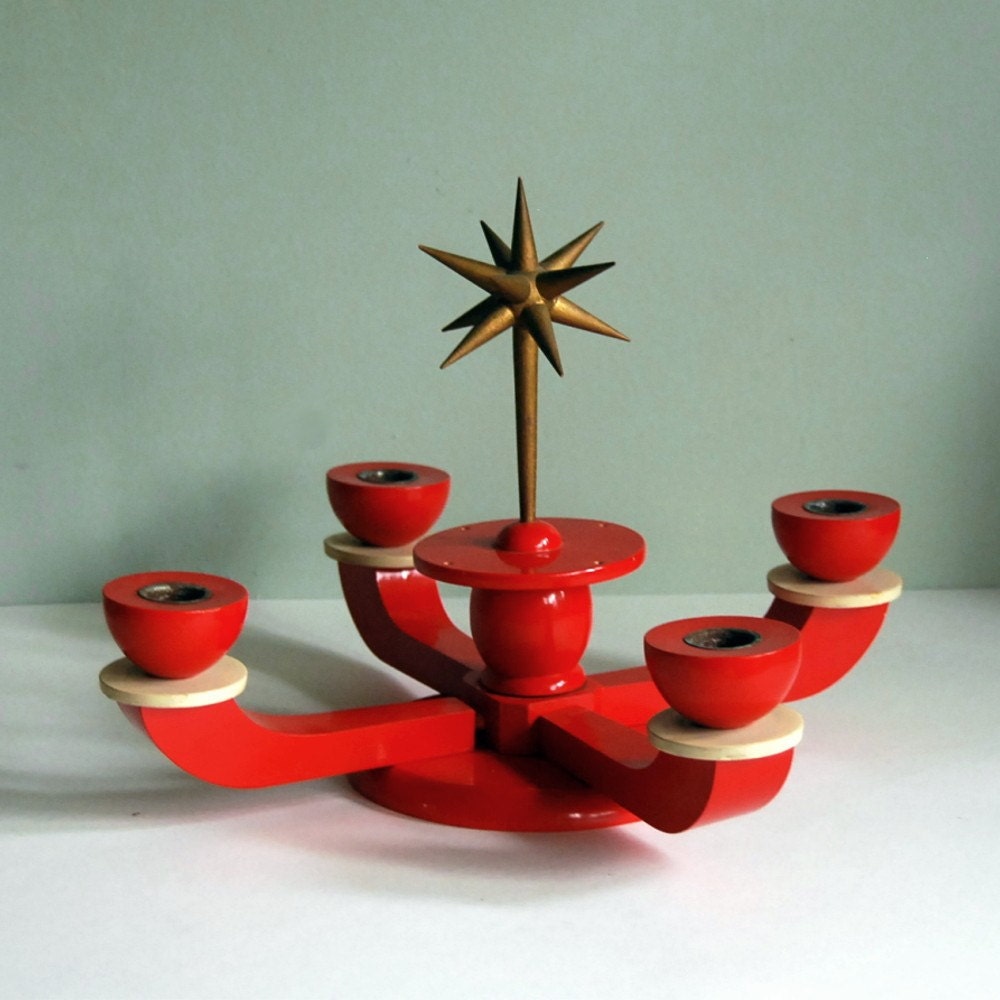 Vintage German Candle Holder, Advent Centerpiece from Erzgebirge