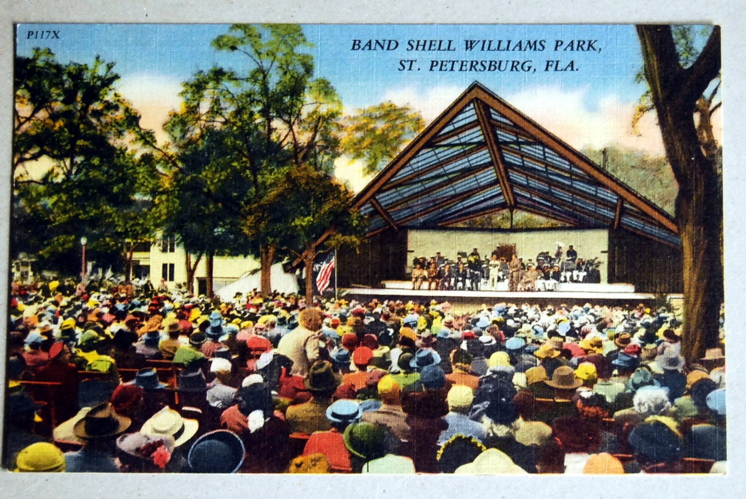 Vintage Linen Postcard Band Shell Williams Park, St. Petersburg, Florida