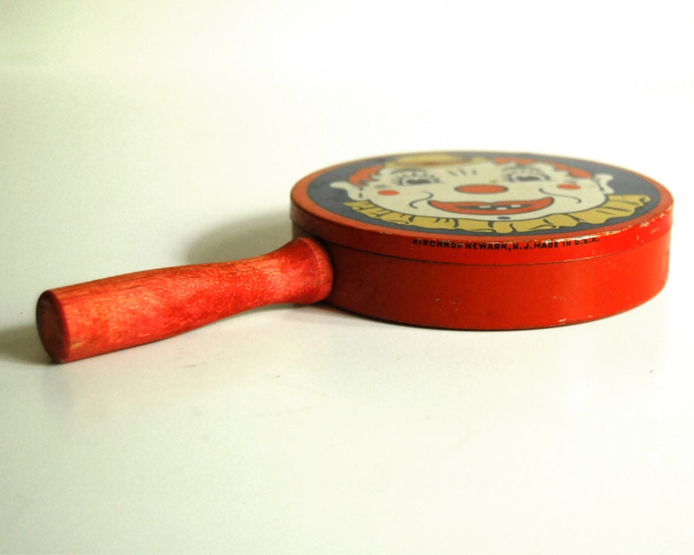 Vintage Noisemaker Kirchhof Tin Clown Toy, LIfe of the Party