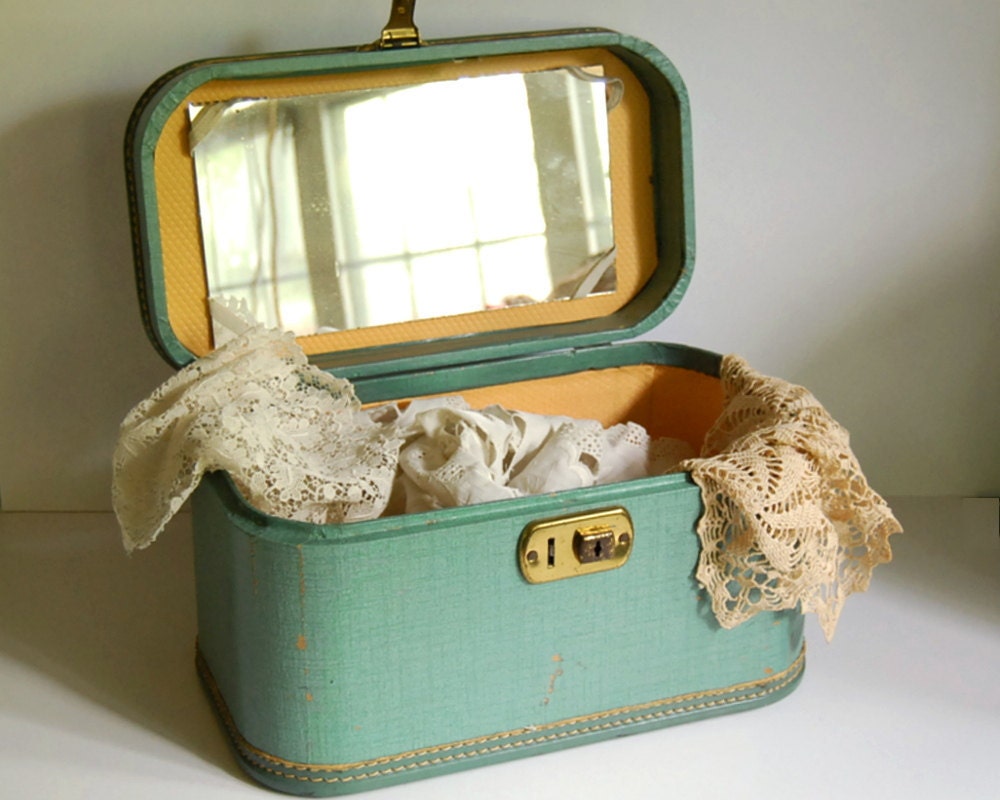 Vintage Luggage Train Case with Mirror