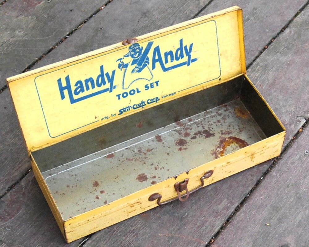 Vintage Toy Toolbox Handy Andy Tool Set Rusty by CalloohCallay