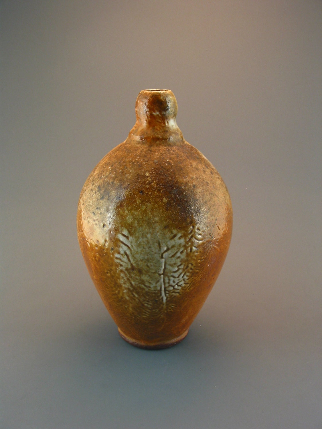 Bottle Vase Wood Fired Stoneware Shino Anagama Ash Glaze