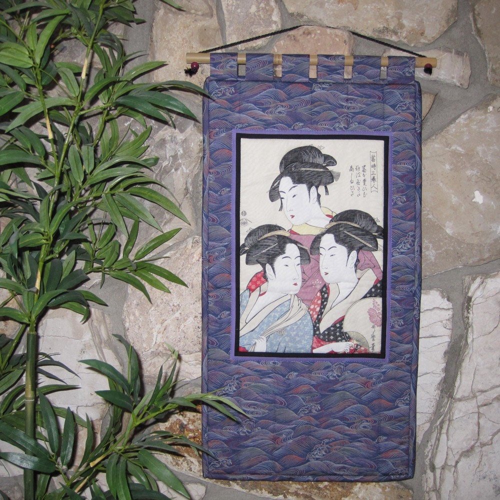 Japanese Wall Hanging Quilt Three Geisha Utamaro Design