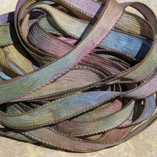 Softer Sea Hand Dyed Silk Ribbons Ties Watercolor Blue Green Brown Purple