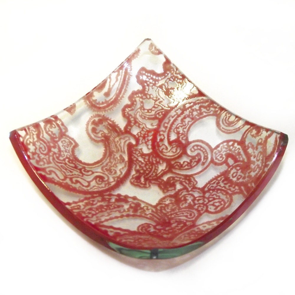 Red Paisley - Printed Glass Trinket Dish