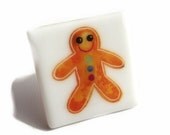 Gingerbread Man Brooch Glass White