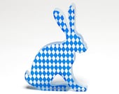 Harlequin Glass Hare Sculpture Blue Screen Printed Enamel