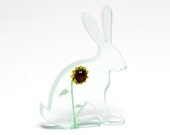 Sunflower Rabbit Glass Sculpture Hare Green Screen Printed Enamel
