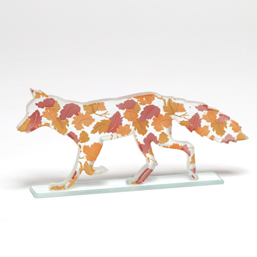 Autumn Leaves Fox Glass Sculpture