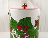 Vintage Ice Bucket Round Plastic Strawberries Design Retro