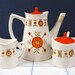Vintage Ceramic Tea Coffee Serving Set Orange Retro Floral Flowers Brinn's Japan