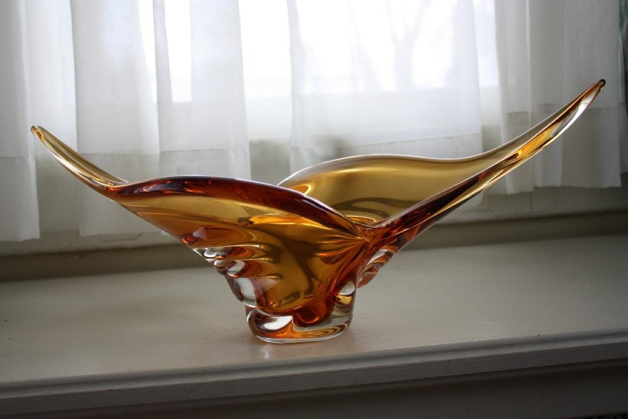 Vintage 1950s 1960s Alta Glass Amber Centerpiece by SecondHandNews