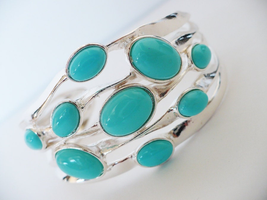 Silver Turquoise Cuff - Bracelet Wide Statement Elegant Jewelry Aqua Tiffany Robin Blue Egg Rare Resort Summer Graduation Gift Bridal Teal