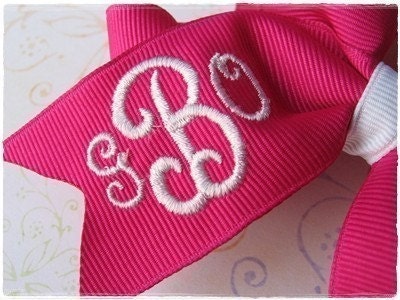 Monogrammed Boutique Hair Bow 3 Initial / Three Letter Solid Color 4 inch Embroidered Over 100 colors available (listing for one bow)