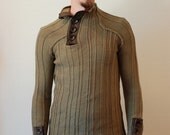 Men's Organic Wool Sweater with Leather Plackets