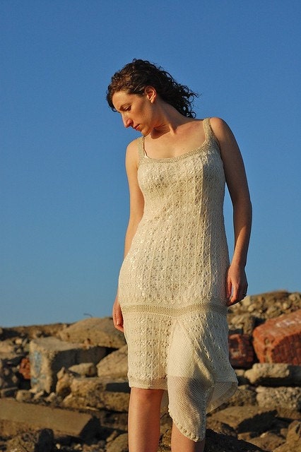 Knit and Crochet Lace and Beaded Wedding Dress - Custom Order