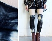 Leggings - Faux Thigh High - Black and Taupe Tie Dye