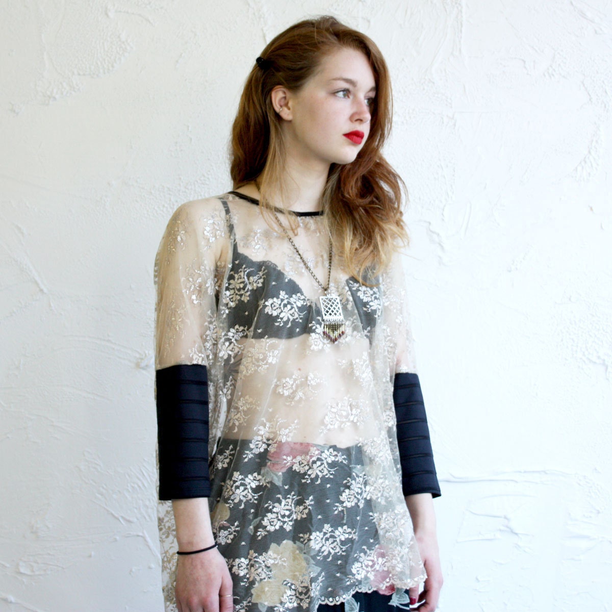 Box T - Delicate Taupe lace with Silver Metallic details - One Size