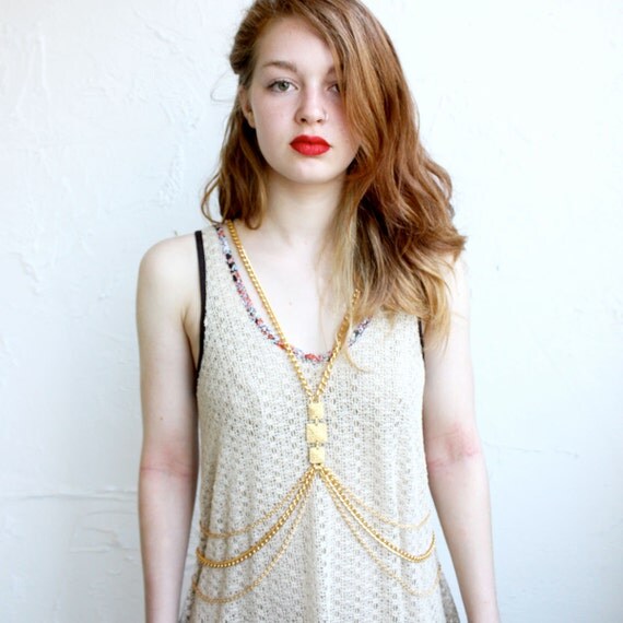 Gold tone Body chain with pyramid stud detail