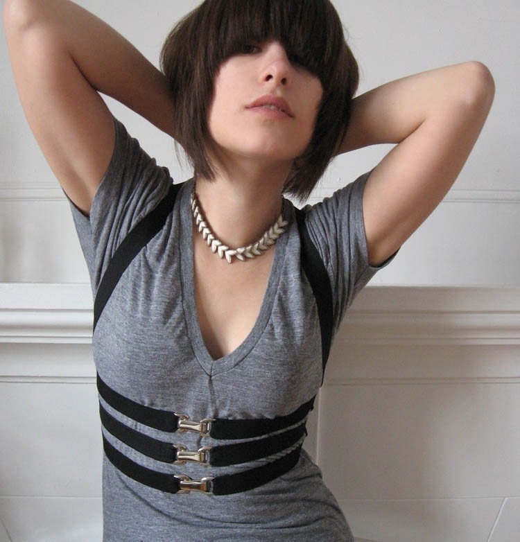 Elastic Harness -  Black with Gold OR Silver buckles - S/M