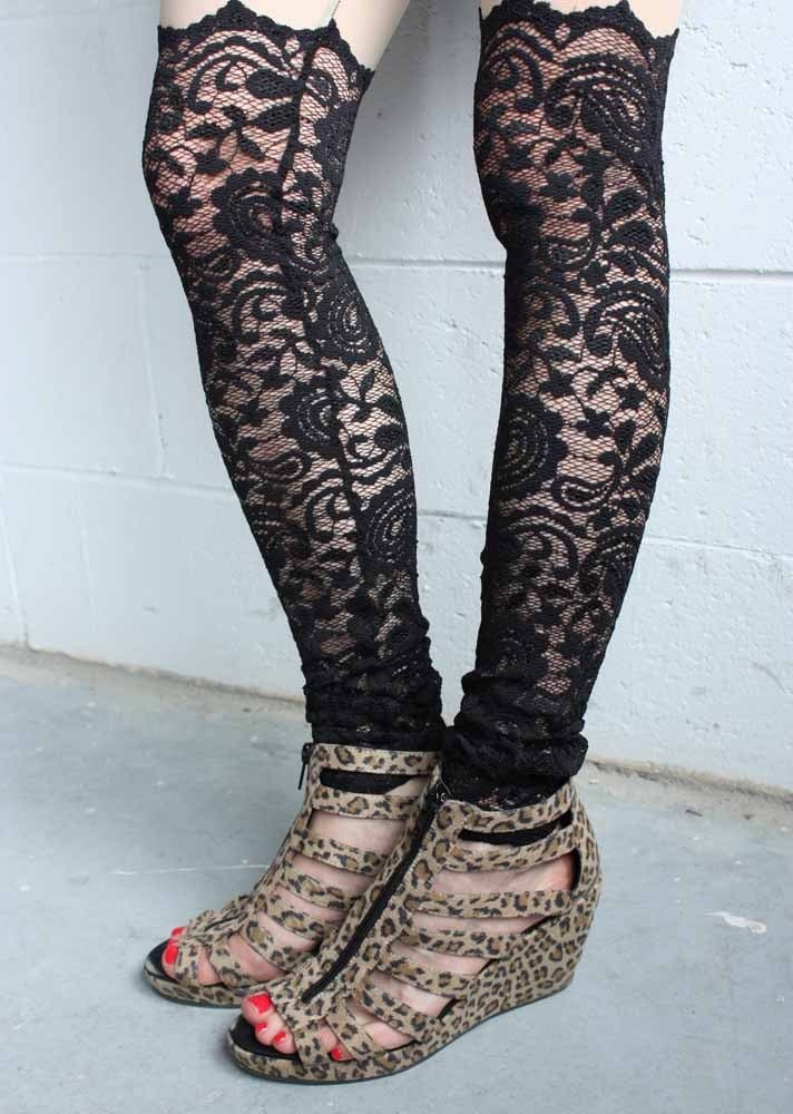 Lace Leggings - Black Lace - Psych Out Faux Thigh High - LAST PAIR