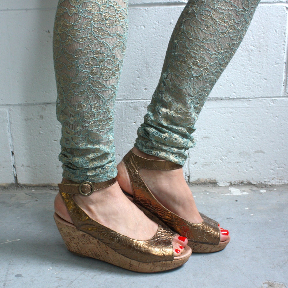 Lace Leggings - Seafoam Lace - Psych Out Faux Thigh High - LAST PAIR - Size M