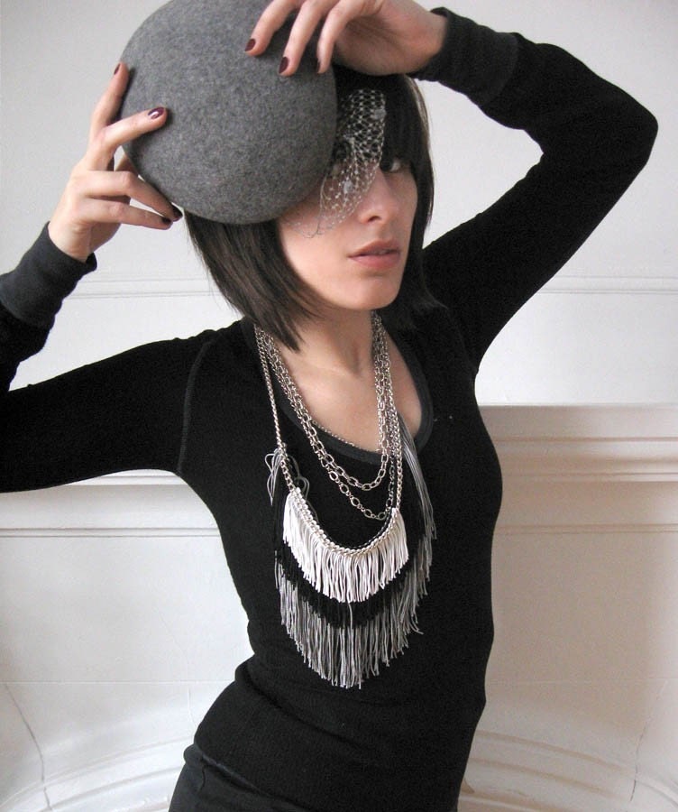 Maximum Fringe Necklace - Grey, Black, White