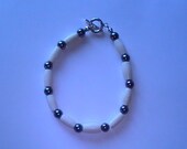 Hematite Stone White Bone Hairpipe Bead Bracelet Handmade Man Gifts Unisex Custom Anklet Him DragonflyRidge