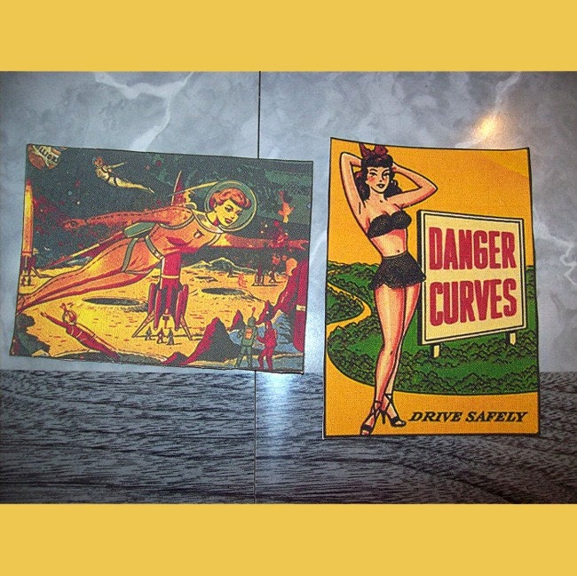 pin up girl patches retro vintage 1950's rockabilly outer space kitsch sew on patch