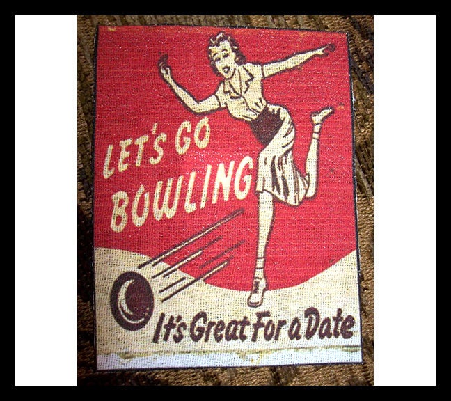 retro bowling patches vintage 1950's sew on patch rockabilly bowl kitsch