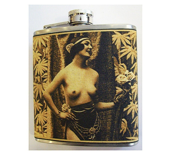 vintage nude flask retro 1920's Parisian pin up girl burlesque mature