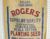 1950 Burlap  Sack Unused New Old Stock  Rogers Cotton Seed  Navasota Texas
