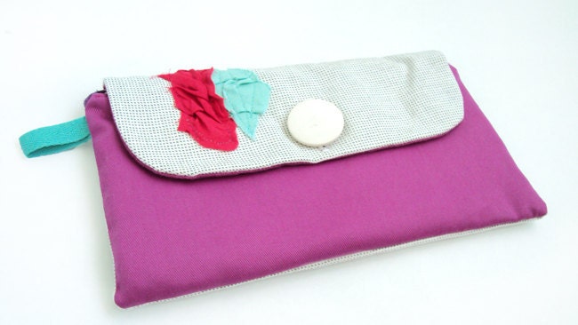 Hot pink and mint pleats on grey and magenta Big Wallet