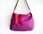 Red and Pink pleats on Magenta and Caramel Brown fold over Bag