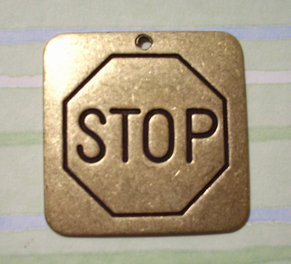 Oxidized Brass Stop Sign Pendant