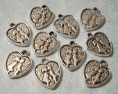Kissing Couple Heart Charms Antique Silver (10 pieces)