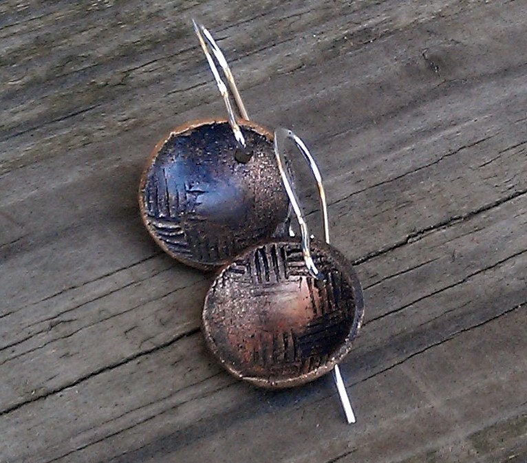Tiny bronze domed earrlings