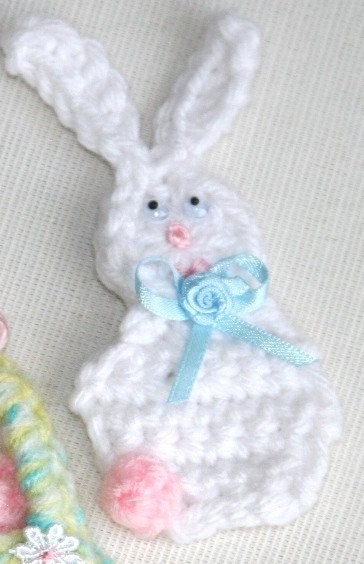 Crocheted Applique Pin Magnet Fridgie Easter Bunny chick egg basket