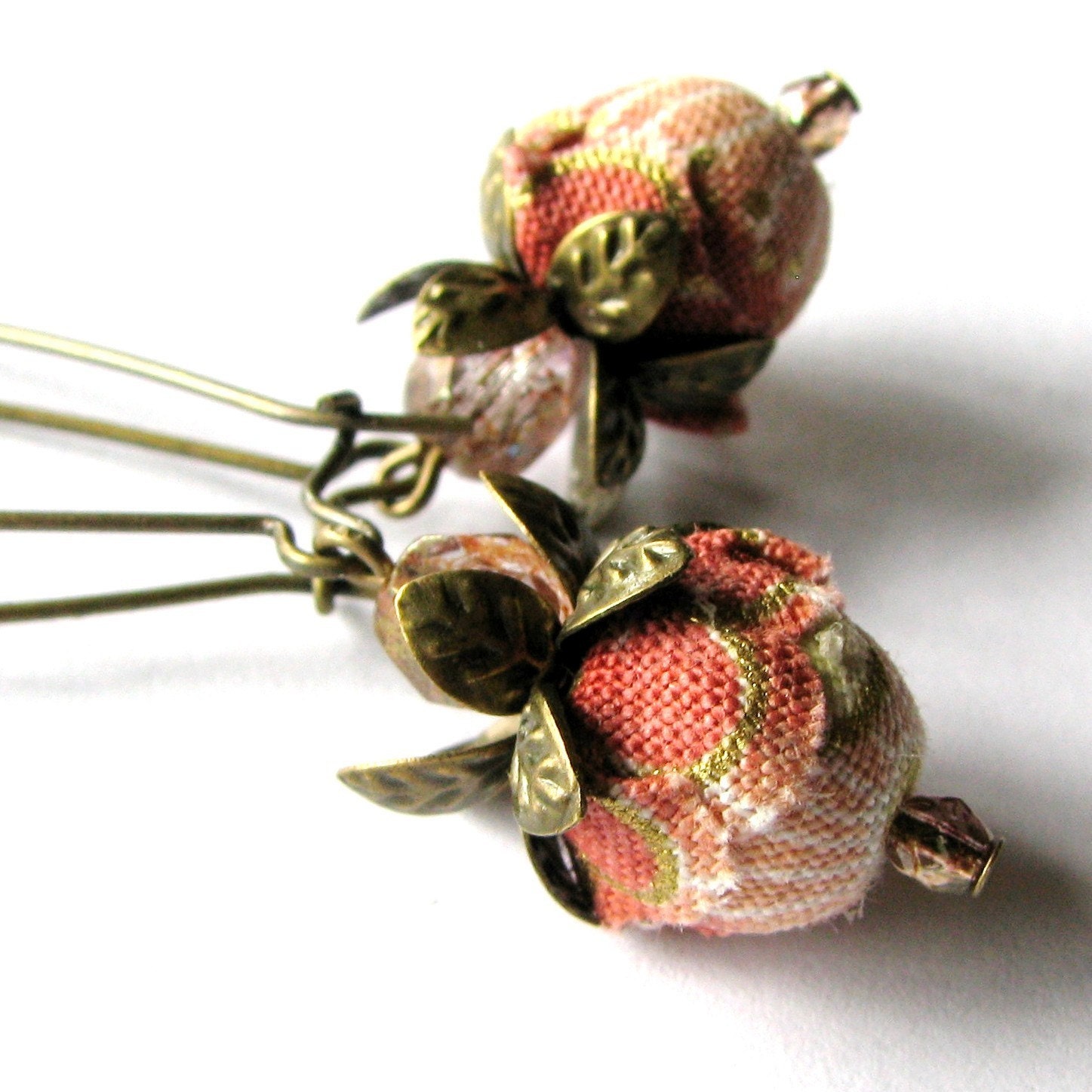 Fabric Earrings Beaded Jewelry "WILD ROSE"