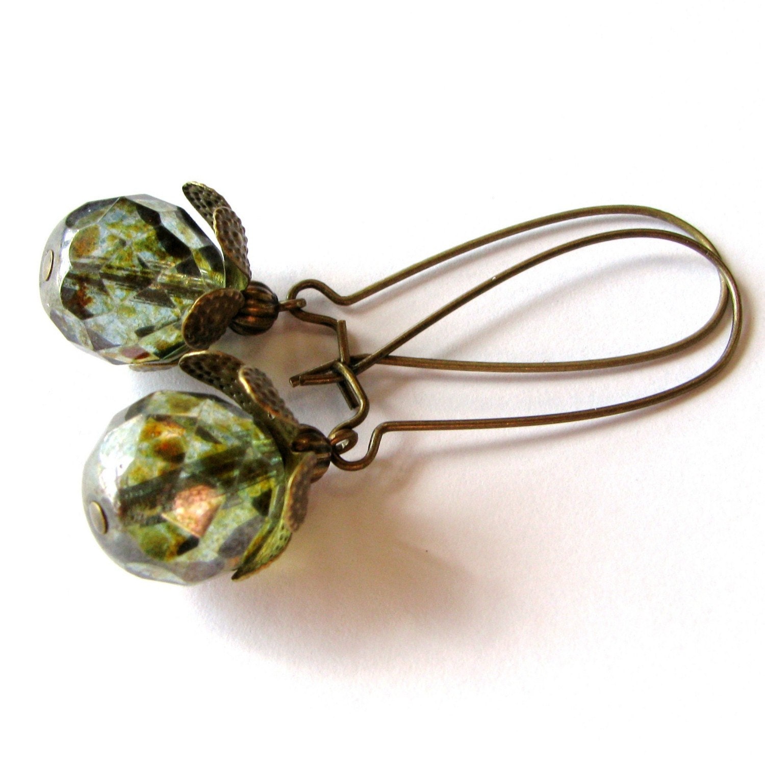 Crystal Earrings Beaded Jewelry "CLOVER" green