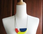 Retro Wood Colour Semi-CIrcle Necklace- No. 2 - Lemon Citrus with Side of Red Pepper