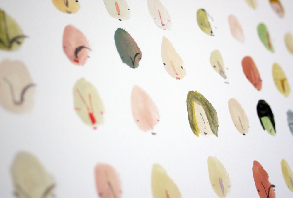 Forty Faces IV Original gouache and ink illustration